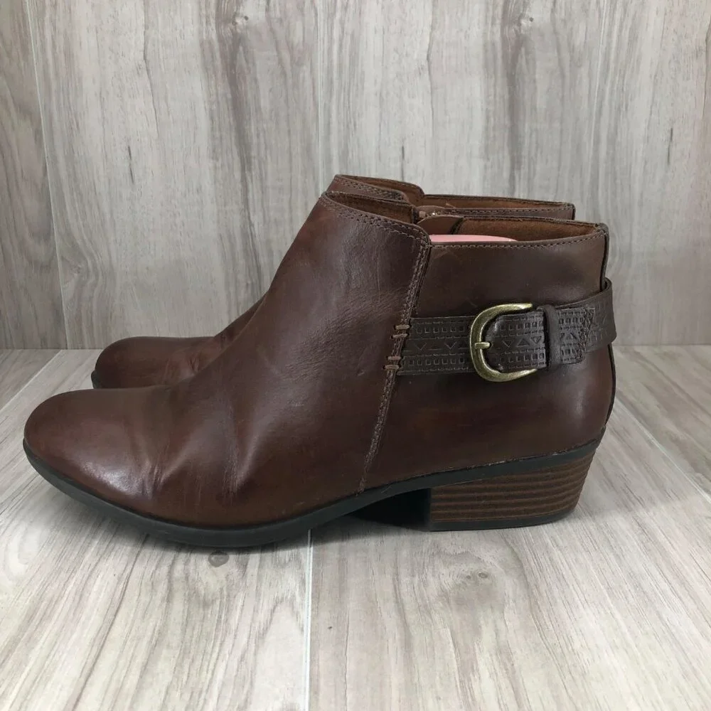 Clarks Ankle Boots Womens 10M Brown Leather Zip Booties